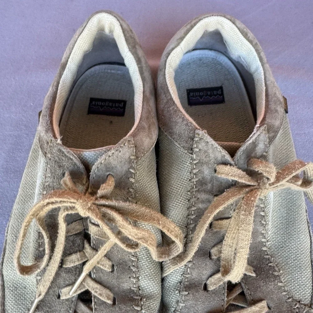 Size 13 - Patagonia Olulu Men's Hiking Shoes Sage‎ Khaki Leather Hemp Low Top